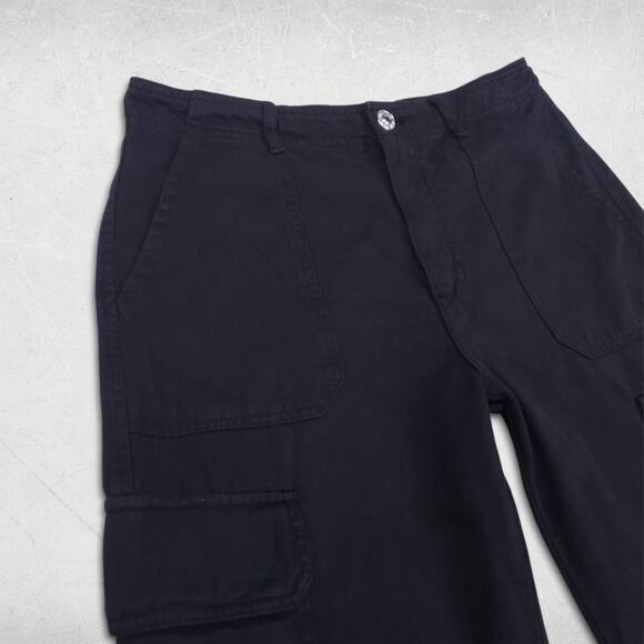 Zara Wide Leg Cargo Pants Womens 6 Black Utility Pockets Streetwear Boho Skater - Picture 9 of 12